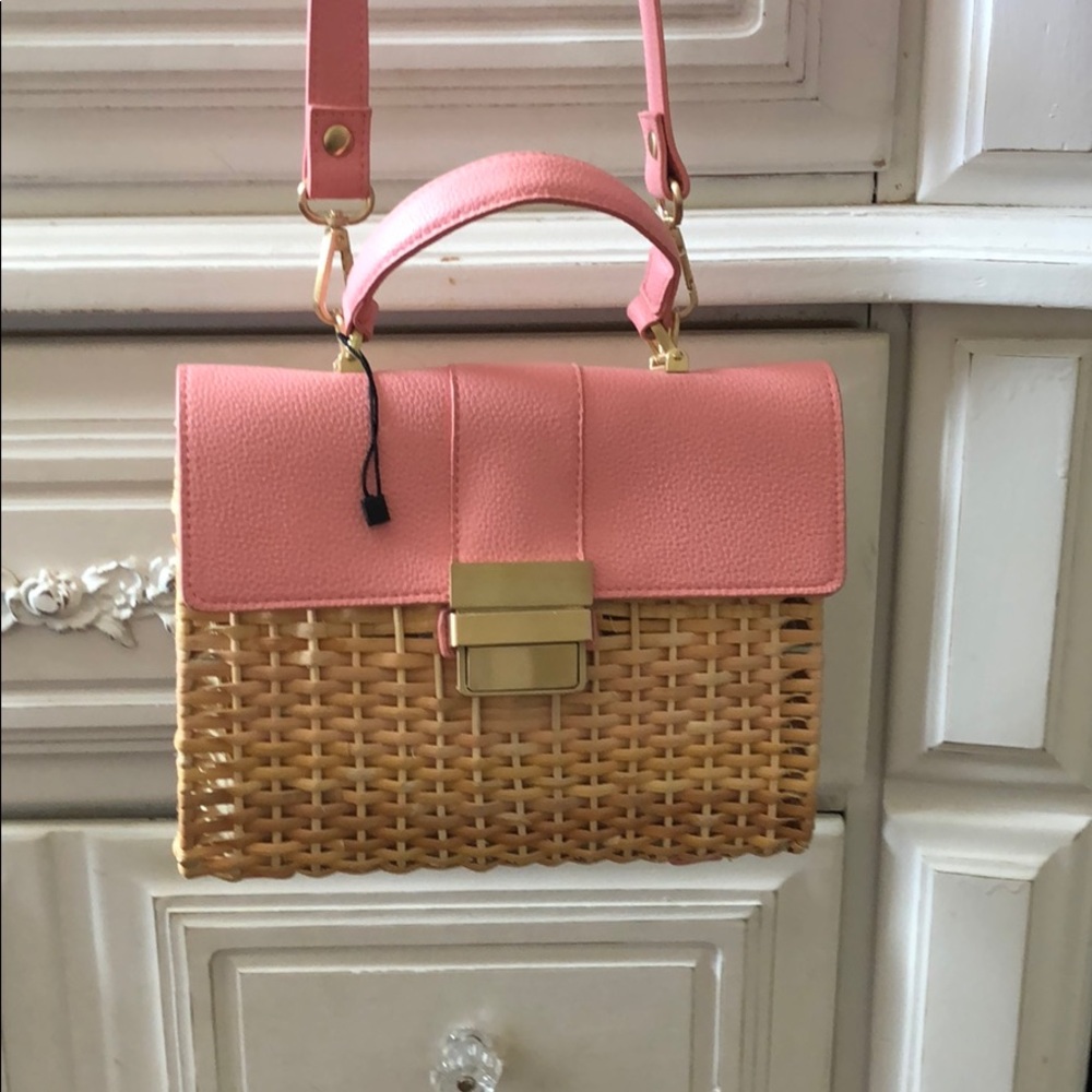 Zara pink picnic basket purse, vegan leather